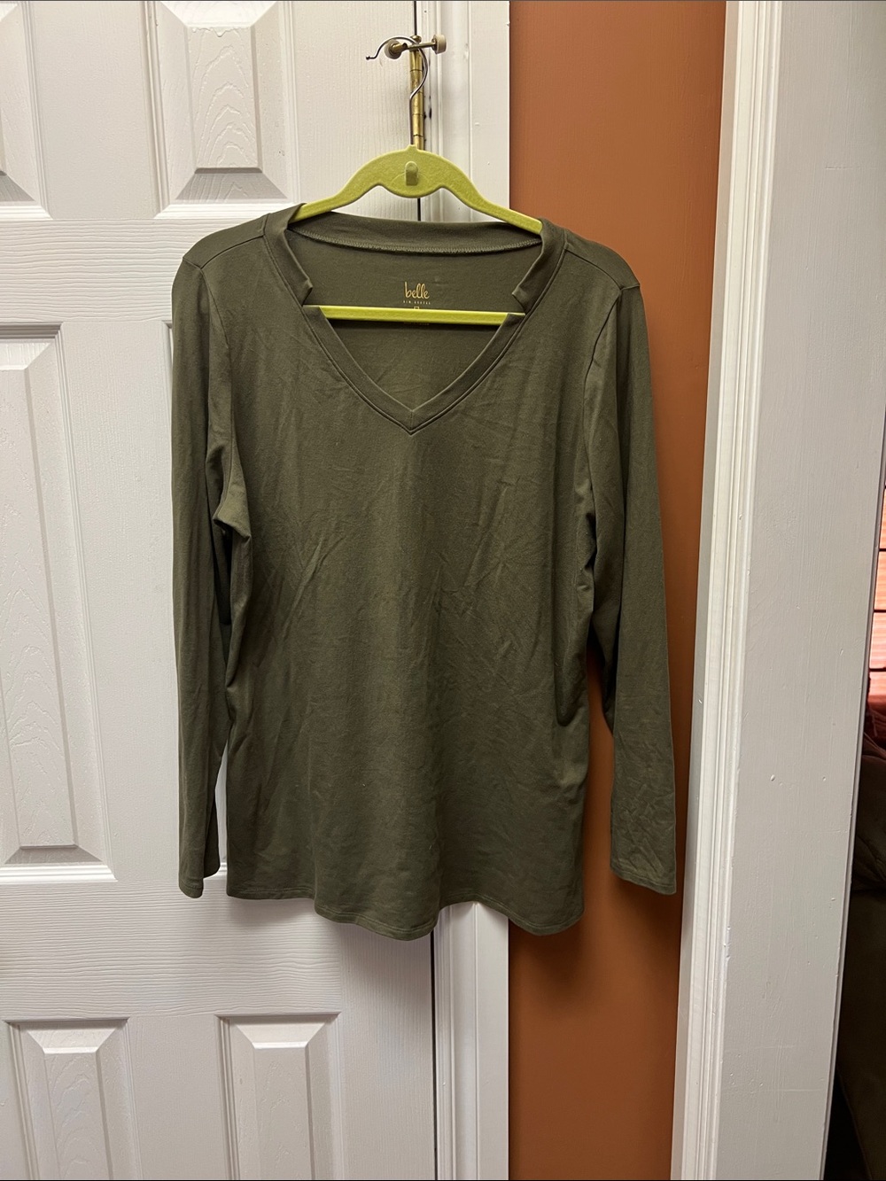 Belle by Kim Gravel Olive V-Neck Long Sleeve Tee